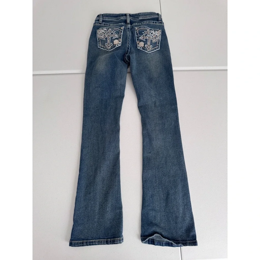 Harper & NY Womens Cross Embroidered Rhinestone Bootcut Jeans Blue Size 1 y2k s3